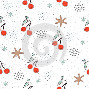 Seamless Pattern with Cute Cherries on cute background. Scandinavian Style