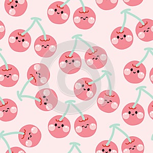 Seamless pattern of cute cherry smile face background.Catoon character