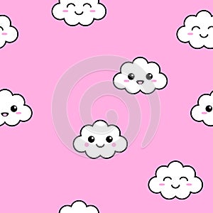 Seamless Pattern Cute Cloud friendly face photo