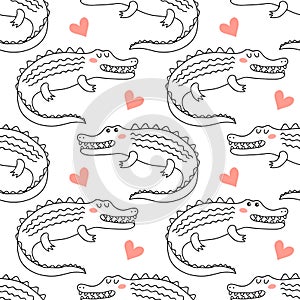 Seamless pattern with cute crocodiles