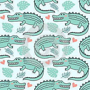 Seamless pattern with cute crocodiles