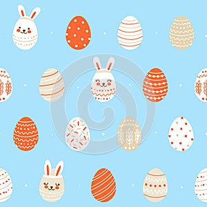 Seamless pattern with cute decorated eggs- cartoon background for happy Easter design