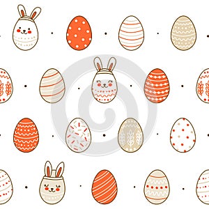 Seamless pattern with cute decorated eggs isolated on white - cartoon background for happy Easter design