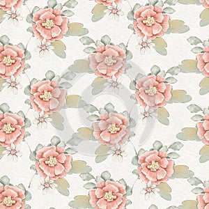 Seamless pattern with cute delicate spring flowers and leaves