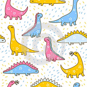 Seamless pattern with cute dinosaurs - cartoon background for children textile and wrapping design