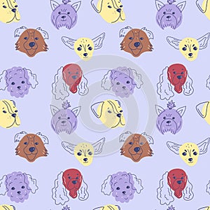Seamless pattern with cute dog faces.