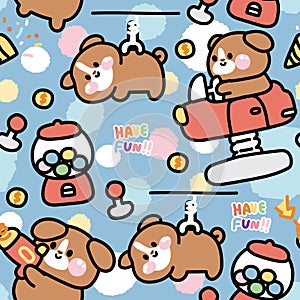 Seamless pattern of cute dog in game zone concept background.Pet