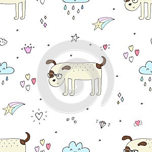 Seamless pattern with cute dog. Vector Illustration