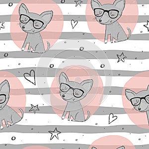 Seamless pattern with cute dog. Vector Illustration