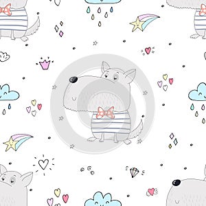 Seamless pattern with cute dog. Vector Illustration