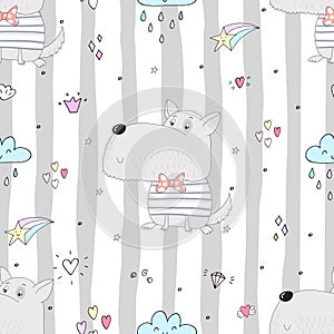 Seamless pattern with cute dog. Vector Illustration