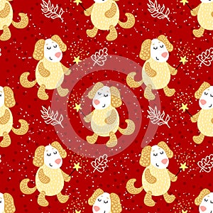 Seamless pattern with cute dogs