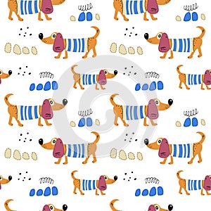 Seamless pattern with cute dogs. Scandinavian-inspired animal vector print for kids textiles, fabric, wrapping paper and wallpaper photo