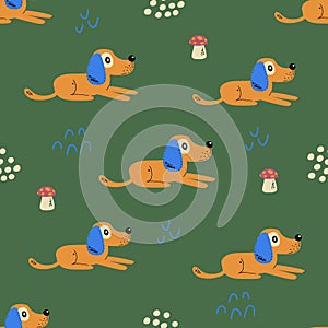 Seamless pattern with cute dogs. Scandinavian-inspired animal vector print for kids textiles, fabric, wrapping paper and wallpaper photo