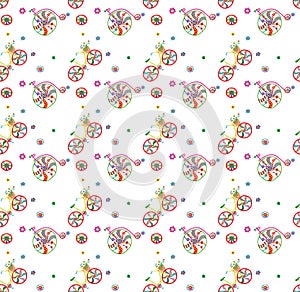 Seamless pattern with cute doodle bicycles