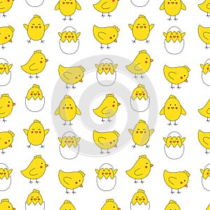 Seamless pattern with cute Easter chicks. Easter textile