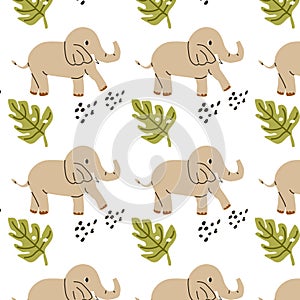 Seamless pattern with cute elephant wild africa animals childish