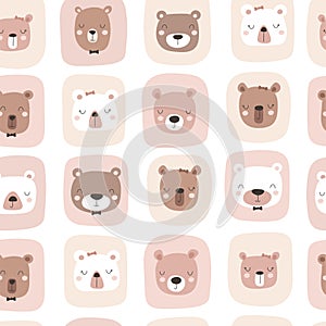 Seamless pattern with cute face bear. Vector illustrations