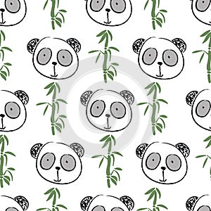 Seamless pattern with cute face big panda