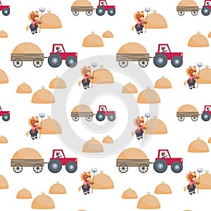 Seamless pattern with cute farm animals