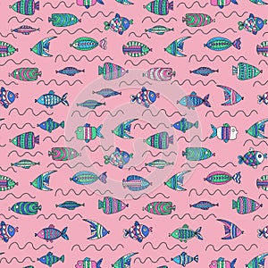 Seamless pattern with cute fishes