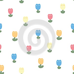 Seamless pattern of cute flower pastel on white background.Minimal style