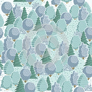 Seamless pattern with cute forest trees