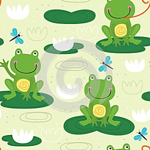 Seamless pattern with cute frog