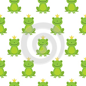 Seamless pattern with cute frogs and crowns vector illustration