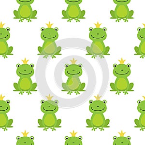 Seamless pattern with cute frogs and crowns vector illustration