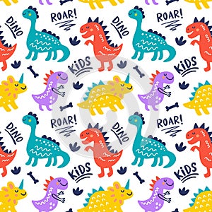 Seamless Pattern with cute funny dinosaur