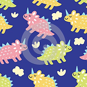 Seamless Pattern with cute funny dinosaur