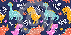 Seamless Pattern with cute funny dinosaur