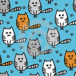 Seamless pattern with cute funny kittens. vector