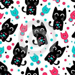 Seamless pattern with cute funny kittens