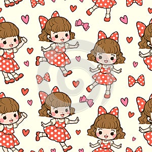 Seamless pattern of Cute girl many gestures
