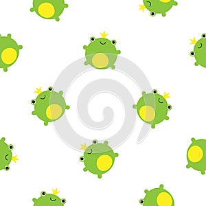 Seamless pattern with cute green frogs and crowns vector illustration