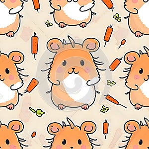 Seamless pattern with cute hamsters and carrots. Vector illustration