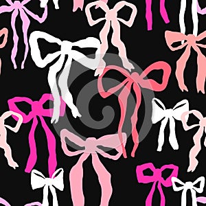 Seamless pattern with cute hand drawn bows. Girlish texture with colorful bows for fabric, textile, apparel. Vector illustration