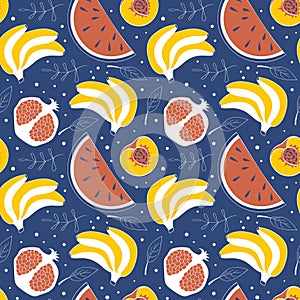 Seamless pattern with cute hand drawn fruits