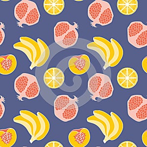 Seamless pattern with cute handdrawn fruits