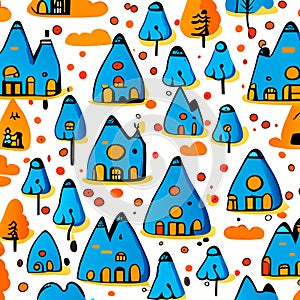 Seamless pattern with cute houses.