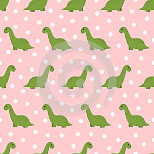 Seamless pattern with cute kawaii dinosaur. Vector illustration.