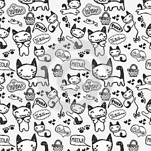 Seamless pattern with cute kitty