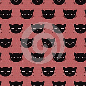 Seamless pattern with cute kitty faces