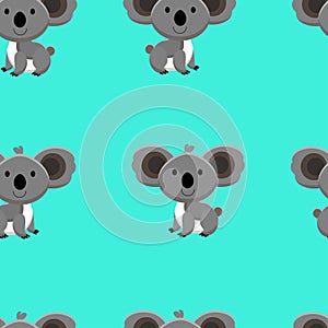 Seamless pattern with cute koala and funny cartoon zoo animals on blue background