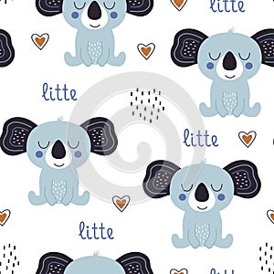 Seamless pattern with cute koala, vector illustration