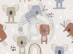 Seamless pattern with cute koala. vector illustration