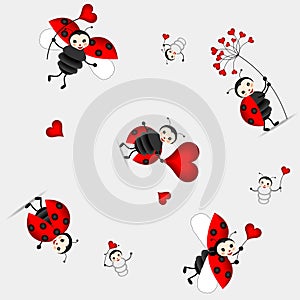 Seamless pattern with cute ladybird - vector