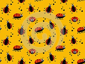 Seamless pattern with cute ladybugs in cartoon style. Vector illustration for print